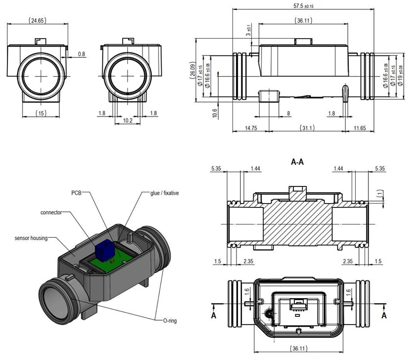 Plan mécanique - Sensirion Débitmètres de masse numériques haute performance SFM3505